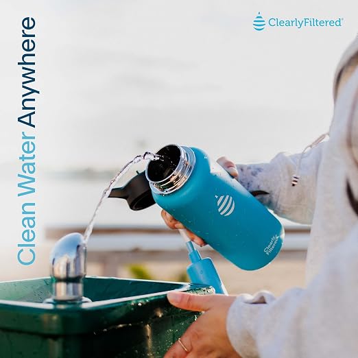 Clearly Filtered 32oz Water Bottle/Targets 200+ Contaminants/Double-Wall Insulated Stainless Steel Filtered Water Bottle BPA/BPS-Free Phthalate-Free Filters Fluoride Lead Chlorine (Sage Gray)