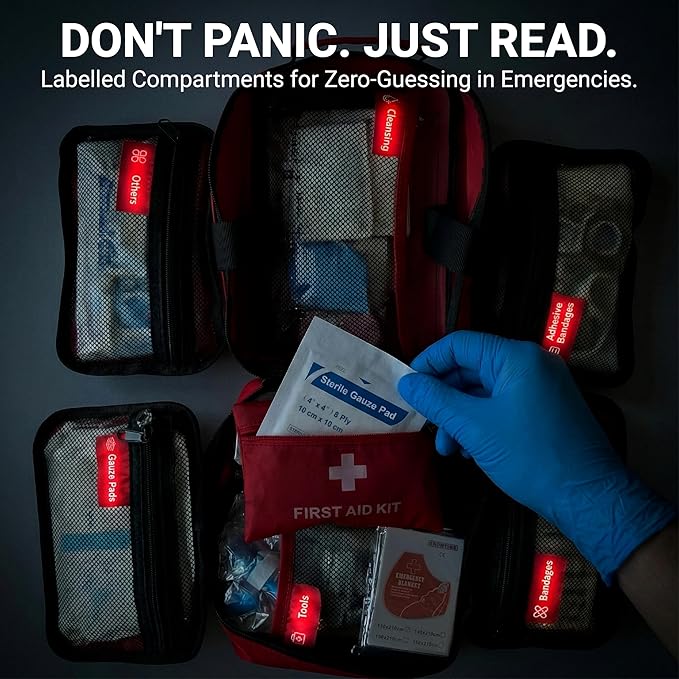 556 Piece Premium Large First Aid Kit, Survival Medical Bag Labelled Compartments, Workplace Essential, Home & Sports, Molle Tactical Rip-Away Design, First Responders' Choice for Trauma