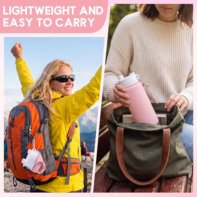 LemonRoad 2 Pcs 19 oz Silicone Collapsible Water Bottle Portable Foldable Water Bottle Leakproof with Carabiner Reusable Lightweight for Travel Sport Hiking Camping Cycling Office(Pink Blue)