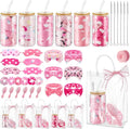 37 Pcs Spa Sleepover Party Supplies for Girls, 6 Set Spa Party Favors, Include Cups, Hairbands, Sleep Eye Mask, Headband, Brush, Tote Bags with Ribbon for Pink Sleepover Birthday Favors