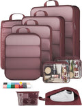 Veken 9/11 Set Compression Packing Cubes for Travel Essentials,Compressible Expandable Large Luggage Suitcase Organizer Bags for Clothing,Durable Space Saver Storage Bags with Toiletry Bags(Wine Red)