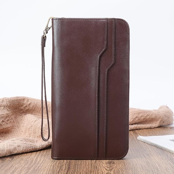 Polare Full Grain Leather Family Travel Passport Wallet and Documents Organizer RFID Blocking Case Holder Fits 6 Passports for Men and Women