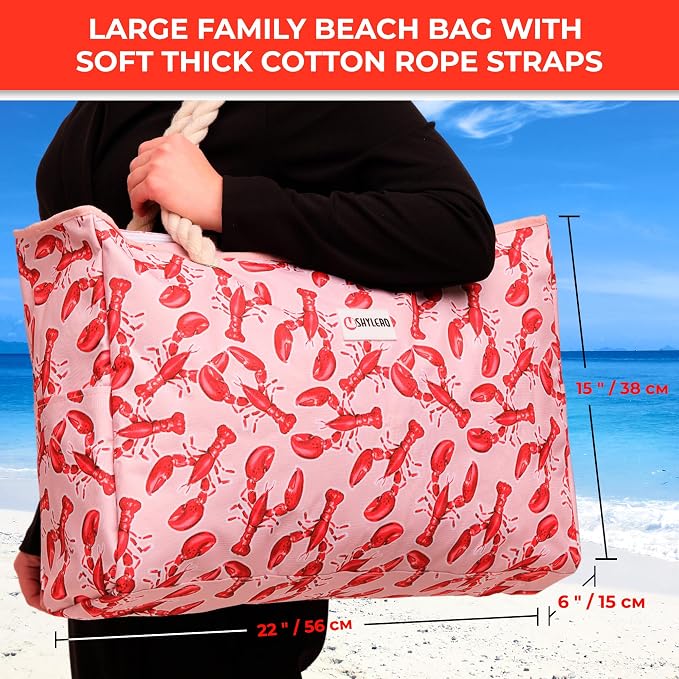 Beach Bag and Pool Bag Has Cooler Pocket, 7 Pockets Total, Zip Top. Family Size Waterproof Beach Tote