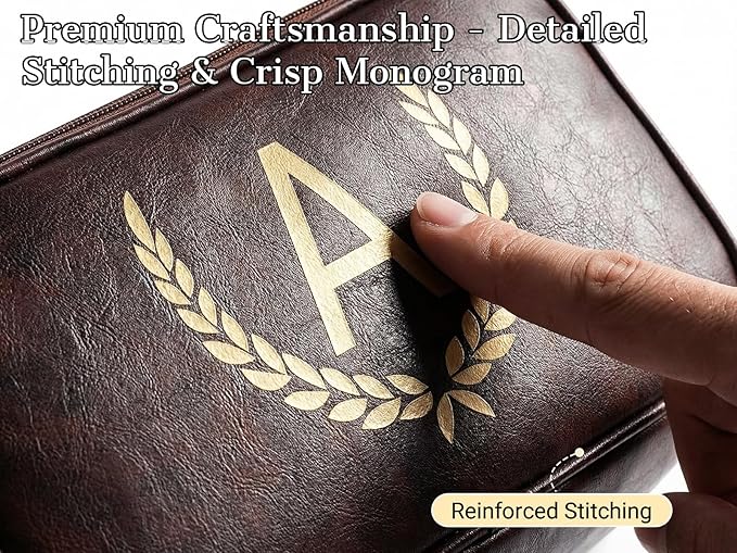 OXYEFEI Personalized Gifts for Men, Personalized Large Toiletry Bag for Men,Custom PU Leather Waterproof Mens Toiletry Travel with Initial Essential Dopp Kit Shaving Bag (B, Tea Brown)