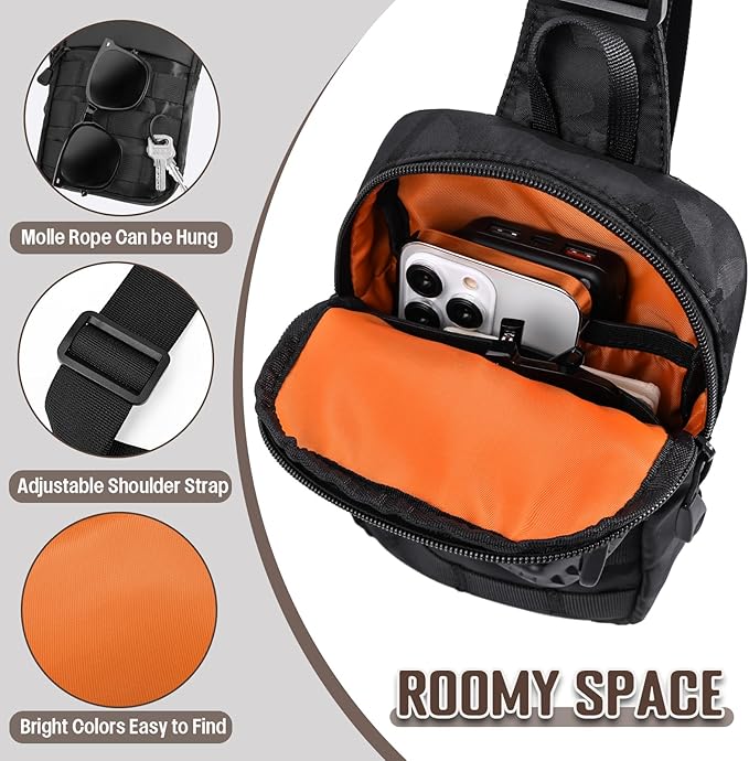 DEYACE Small Sling Bag for Men, Tactical Inspired Waterproof Utility EDC Mini Crossbody Chest Bag for Travel Work Sport