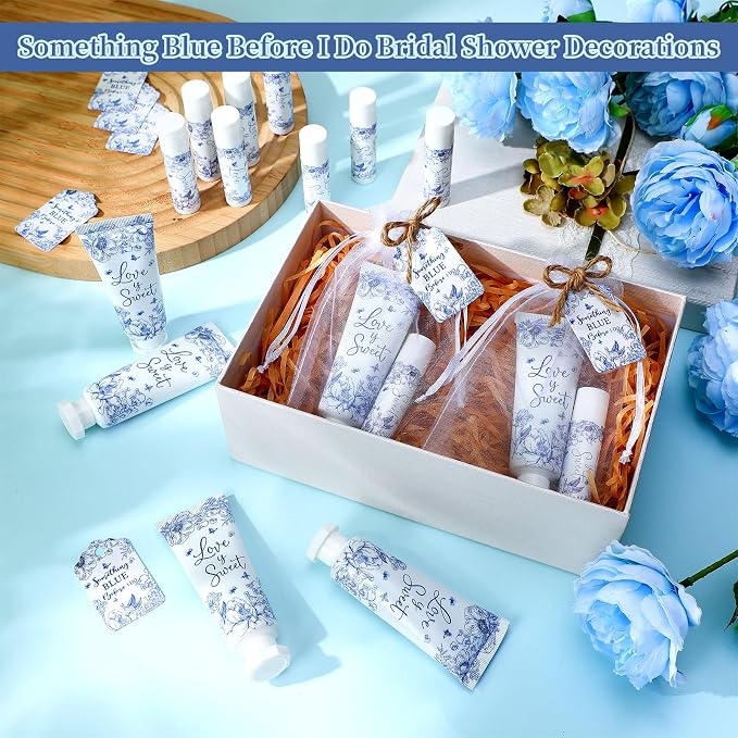 24 Sets Something Blue Before I Do Bridal Shower Hand Cream and Lip Balm Gift Bulk Blue Floral Wedding Favors Travel Size Hand Lotion and Lip Balm Wedding Bridal Shower Party Supplies for Guest