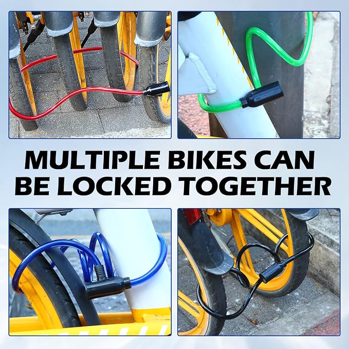 Yexiya 10 Pcs Bike Locks Bulk, Each Anti Theft Bicycle Lock Cable with 2 Keys, 3.4 FT Long Bike Cable Lock for Protecting Bicycle, Electric Scooter, Motorcycle, Scooter, Fence, Toolbox, 4 Colors