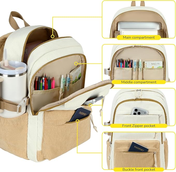 Bluboon School Backpack for Teen Girls Bookbags Elementary High School Corduroy Laptop Bags Women Travel Daypacks