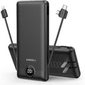 VEGER Portable Charger Power Bank with Built-in AC Plug and Cables, All in One 10000mAh Ultra Slim Travel Essentials, Fast Charging Battery Pack Compatible with iPhone, Samsung, Android, Black
