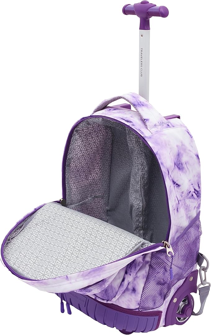 Travelers Club 18" Rolling Backpack with Shoulder Straps, Purple Tye