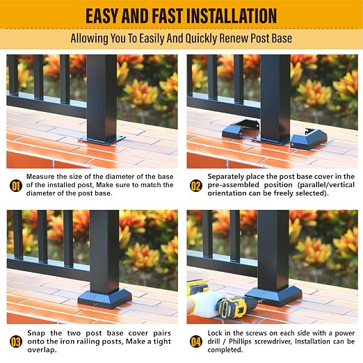 Post Base Cover, Split Type Skirt for Indoor/Outdoor Iron Deck Railing Decorative Covers (8, Post-3" Base-5")