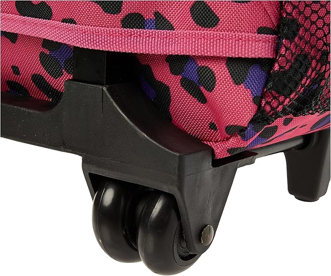 Rockland Double Handle 17" Rolling Backpack, Magenta Leopard