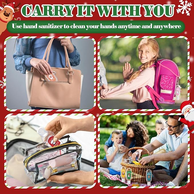 24 Packs Christmas Hand Sanitizers with Keychains Bulk 1 oz Mini Travel Size Hand Sanitizer Keychains Gifts Set Christmas Party Favors Stocking Stuffers for Women Coworkers Friend Family