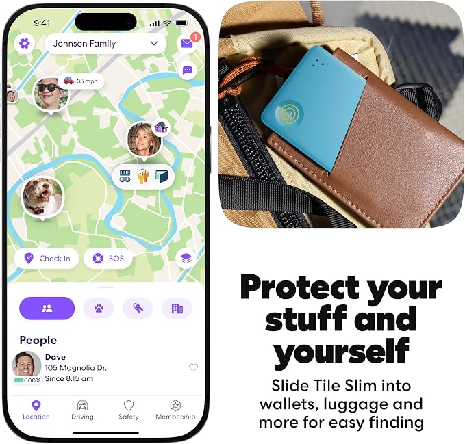 Tile by Life360 Slim - Wallet Finder, Bluetooth Tracker and Item Locator for Luggage Tags, Passports and More. Both iOS and Android Compatible. Phone Finder. 1-Pack (Aqua Lemon)