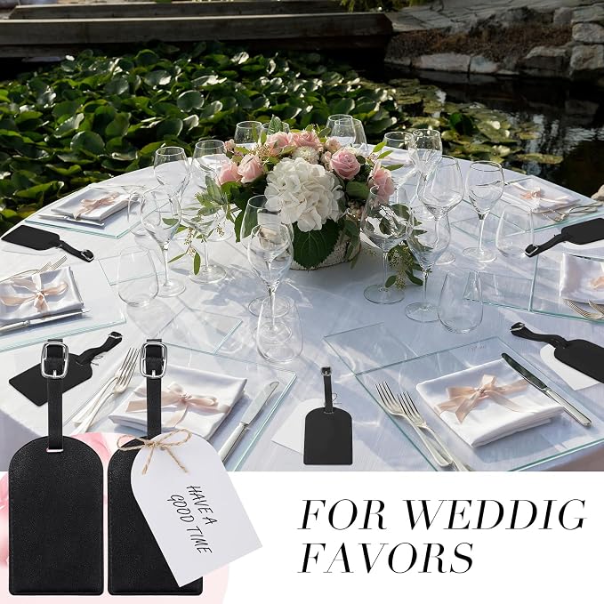 Amylove 48 Sets Leather Luggage Tags Bulk Wedding Favors Luggage Tags for Guests Bridal Gifts Wedding Bridal Shower Gift PU Leather with Name ID Card Tag for Guests