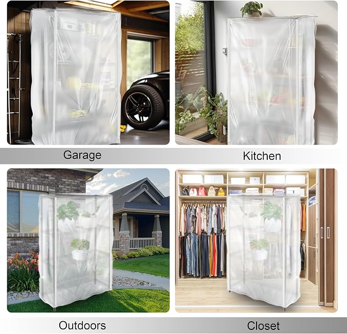 Frosted Wire Shelf Cover with Zipper, Waterproof Dustproof PVC Rack Cover for 48 x 18 x 72 Inch Wire Shelving, Semi-Transparent, Helps Hide Clutter, Cover Only