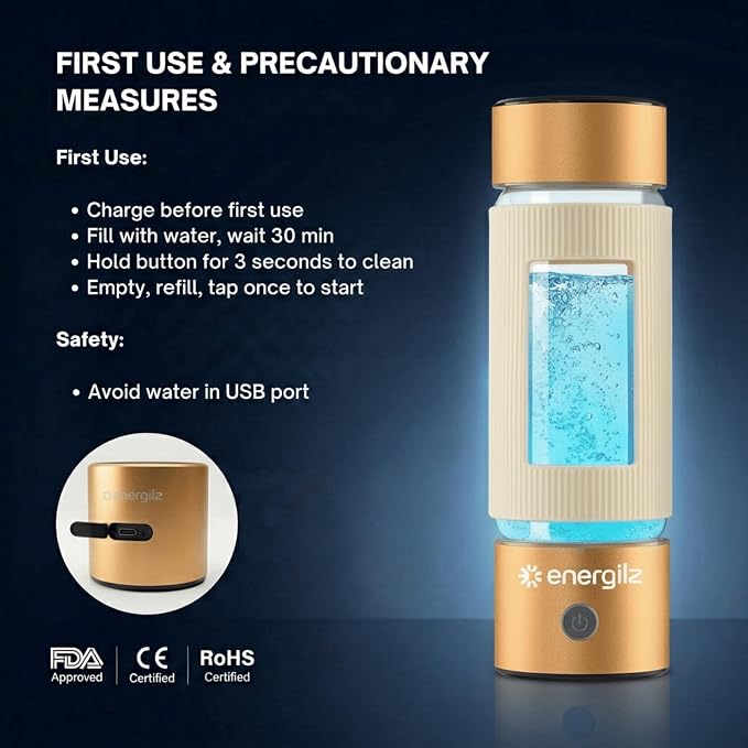 Hydrogen Water Bottle | Large 16.2 oz (480 ml) Hydrogen Water Bottle Generator 3000 ppb | Hydrogenator Machine | SPE/PEM Hydrogenated Ionizer Generator(Golden w/Beige)