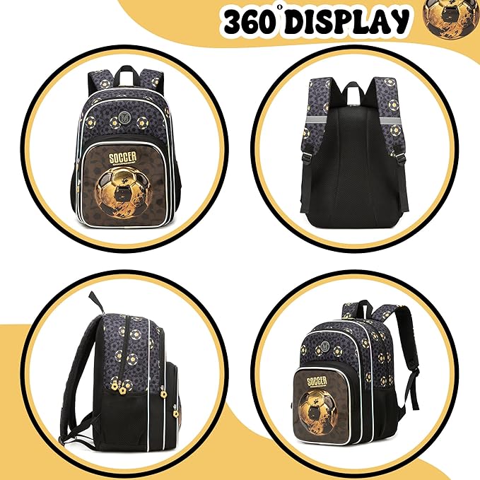 Kids Backpack for Boys Soccer School Backpack for Kids with Lunch Box Toddler Preschool Bookbag for Boys Lightweight Travel Backpack for School