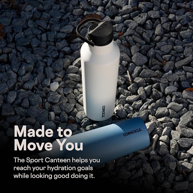 Corkcicle Sport Canteen - Keeps Drinks Cold 25 Hours - Stainless Steel Water Bottle - Triple-Insulated - Spill-Proof - Summer Drinkware Gift - Keeps Drinks Ice Cold - 20 oz - Steel Shadow