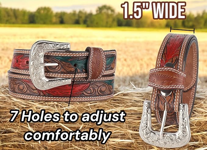 F&L CLASSIC mens Western full grain Leather belt Strap w/Snaps for Interchangeable Buckles, USA,