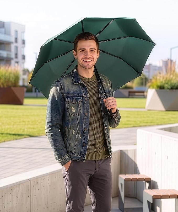 Rain-Mate Windproof Compact Umbrellas for Rain - Strong Reinforced Fiberglass Rib Design & Auto Open & Close - Portable Folding Travel Umbrella - Lightweight & Packable for Women & Men, Easy Collapse