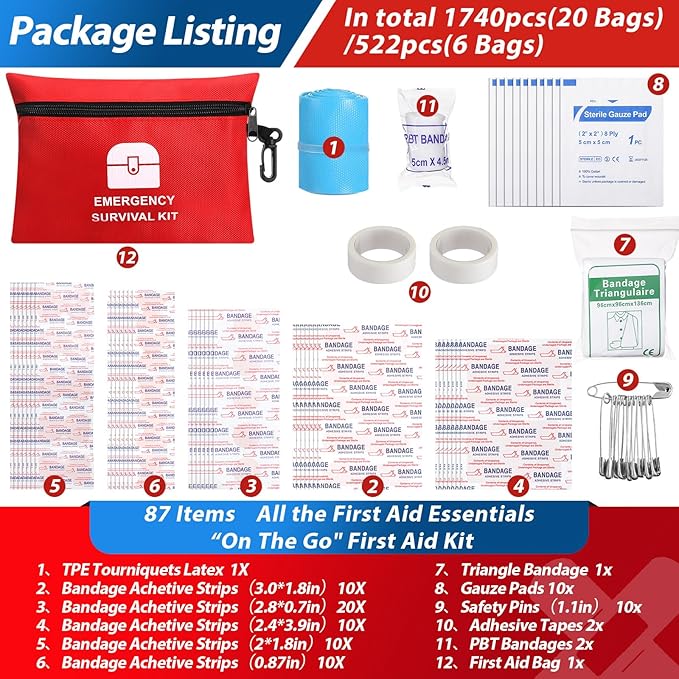 Geiserailie 20 Bags Small First Aid Kits Bulk Mini Travel Size Emergency Individual Zipper Pouch Self Care Package Supplies for Homeless Travel Hiking Sports Outdoor College Dorm Essentials, 1740 Pcs