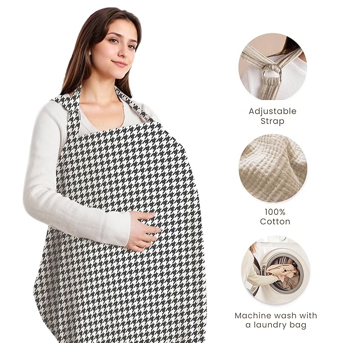 Konssy Muslin Nursing Cover for Baby Breastfeeding, Breathable 100% Cotton Breastfeeding Cover with Rigid Hoop for Mother Nursing Apron, Multi-use Carseat Canopy (Vintage Check Weave)