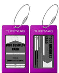 Luggage Tags Business Card Holder by TUFFTAAG - Durable Travel ID Bag Tag, Deep Purple, 2 Tags