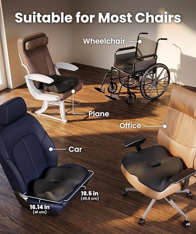 Everlasting Comfort Doctor Recommended Memory Foam Seat Cushion for Office Chairs & Car - Ergonomic Office Desk Accessories - Cushions for Tailbone Pain Relief, Sciatica (Dark Gray, X-Large)