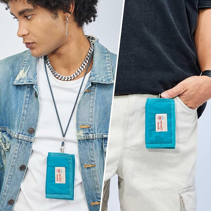 Rough Enough Kids Wallet for Boys Teens with Neck Lanyard Keychain Zipper Coin Pocket Card Holder Blue Soft Nylon
