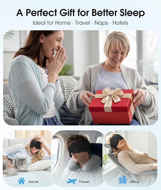 MUSICOZY Bluetooth Sleep Headphones, Wireless Sleep Mask with Bluetooth 5.4, Ultra-Thin Stereo Speakers, 14H Playtime, Comfortable Eye Mask for Side Sleepers, Travel & Relaxation Gifts for Men Women