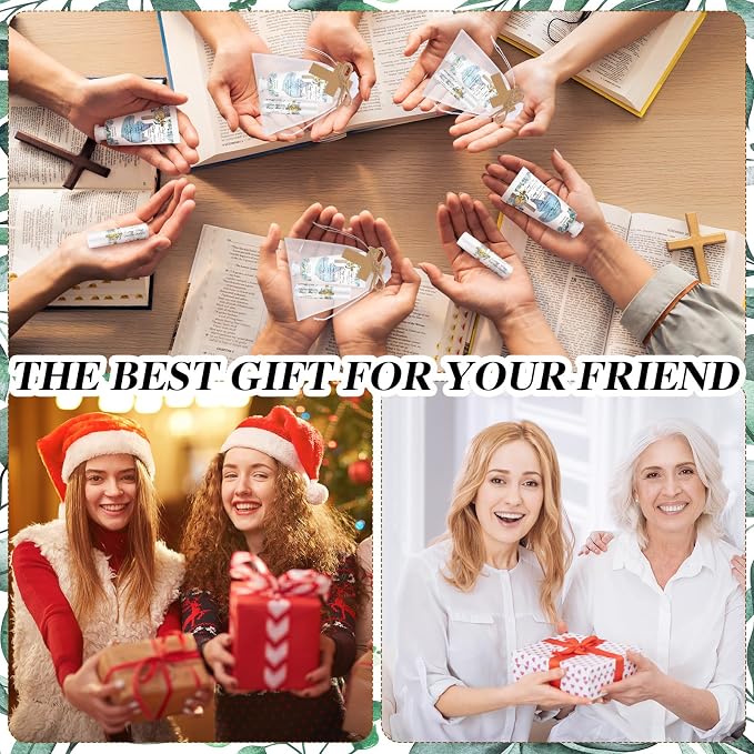 144 Pcs Christian Lip Balm Hand Cream Set Party Favors, Include 36 Bible Verse Lip Balm 36 Biblical Cross Moisturizing Hand Cream 36 Bags 36 Cards and Ropes for Women Accessories Gifts