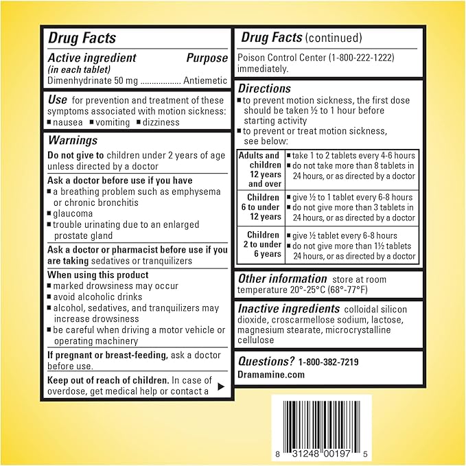 Dramamine Formula Motion Sickness Relief | Original, 12 Count