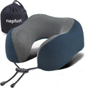 napfun Neck Pillow for Traveling, Upgraded Travel Neck Pillow for Airplane 100% Pure Memory Foam Travel Pillow for Flight Headrest Sleep, Portable Plane Accessories, Deep Blue