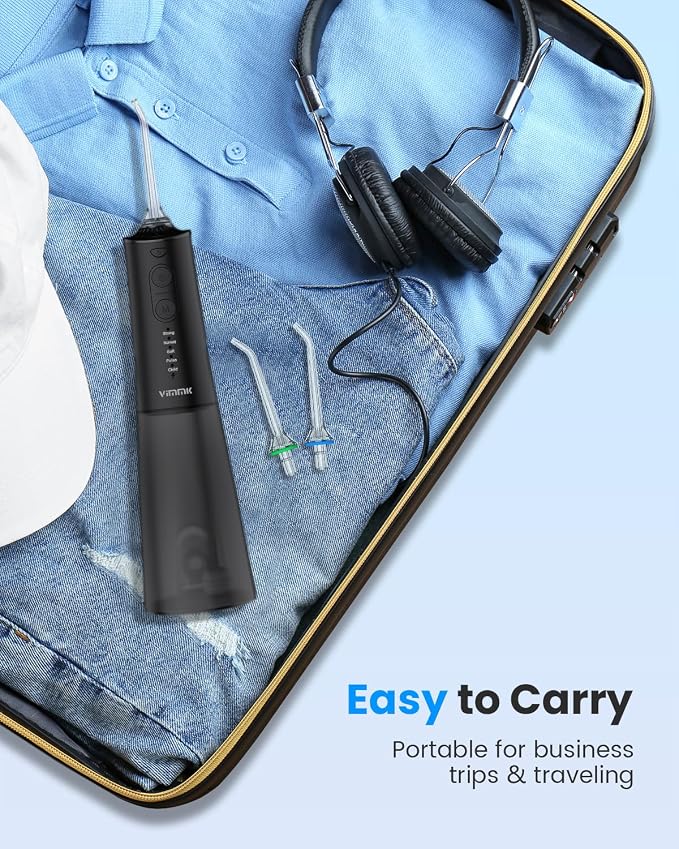 VIMMK Water Flosser, Cordless Water Dental Flosser, 9 Jet Tips 5 Modes 300ML IPX7 Waterproof, Portable Rechargeable Oral Irrigator for Home Travel - Gums, Orthodontic, Braces Care (Black)