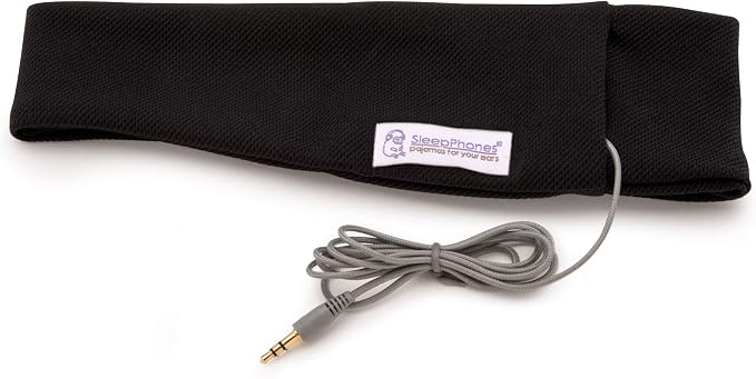 AcousticSheep SleepPhones Classic | Corded Headphones for Sleep, Travel, and More | The Original and Most Comfortable Headphones for Sleeping | Pitch Black - Breeze Fabric (Size S)