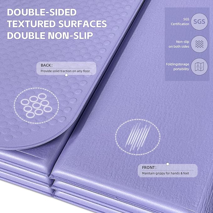 Foldable Yoga Mat,Thickened,0.4"Thick (10mm）,76"x26" | 12-Fold Design,SGS Certified TPE,Non-Slip & No Smell,Ultra Portability,For Yoga,Gym,Pilates,Home Workouts