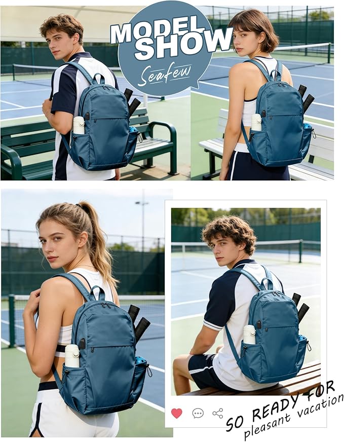 SEAFEW Large Blue Sling Pickleball Crossbody Sling Bag - Men's & Women's Pickleball Sports Backpack with Water Bottle Holder, Adjustable Pickleball