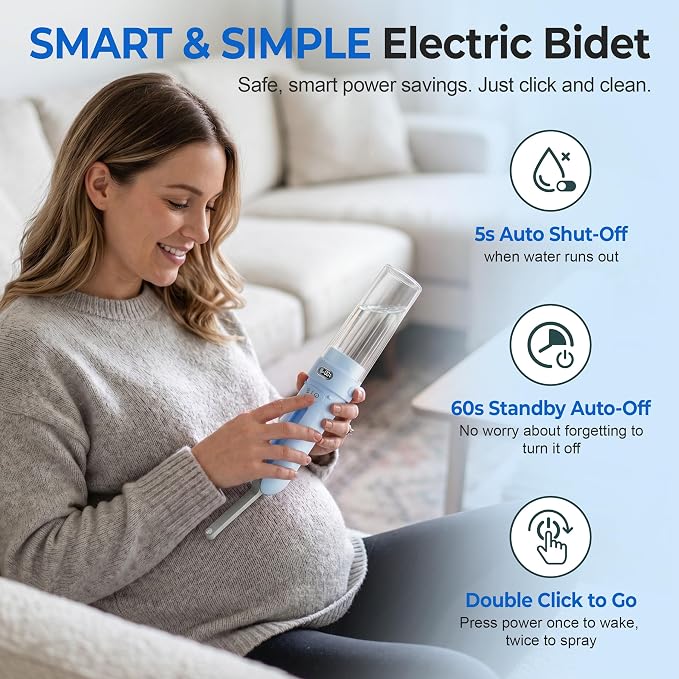 Portable Bidet for Travel | Bathroom - Rechargeable Electric Bidet Sprayer with 3 Pressure | Waterproof for Ultimate Personal Hygiene Cleaning at Home Office and Camping (Blue)
