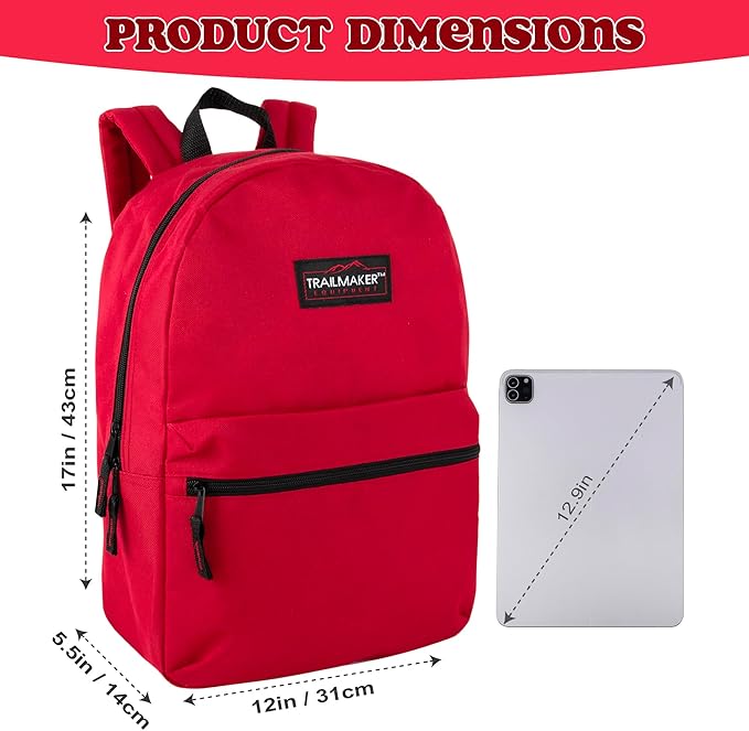 Trail maker Classic 17 inch Backpacks with Adjustable Padded Straps | School Backpacks for Girls, Boys (Red)
