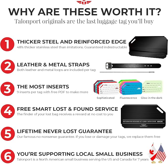 Heavy Duty Metal Luggage Tags for Suitcases| Indestructible Aluminum Travel Tag w/Steel Cable Loop & Smart Lost Bag Recovery, Durable Bag Identifier, Black Silver Gold (Black, 2 Pack)