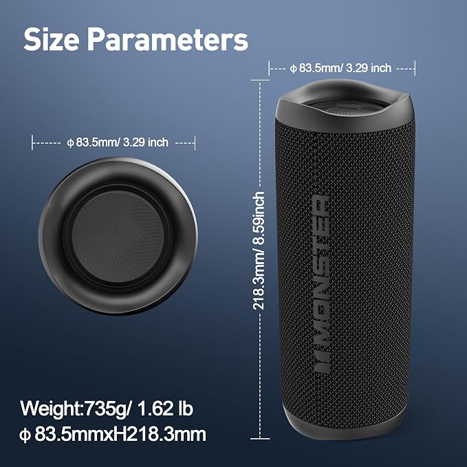 Monster Bluetooth Speaker, Wireless Portable Outdoor Bluetooth Speakers, 60W True Wireless Stereo IPX8 Waterproof, Dual PairingBluetooth 5.4 Built-in Mic, Black