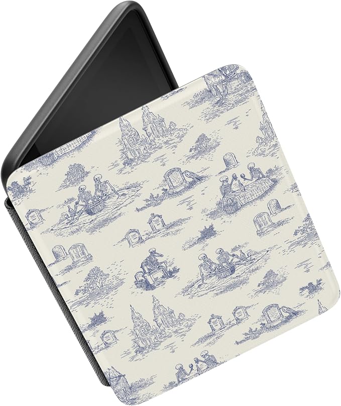 Casely Kindle Case | Graveyard Gathering | Skeleton Picnic | Compatible with 7" Kindle Colorsoft and 7" Kindle Paperwhite (12th Gen 2024) | Auto Sleep/Wake | Hand Strap | Vegan Leather
