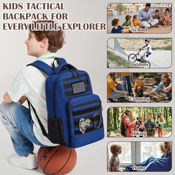 Kids Tactical Backpack Army Molle Bookbag Military Boys Backpack for School, Outdoor, Camping, Blue