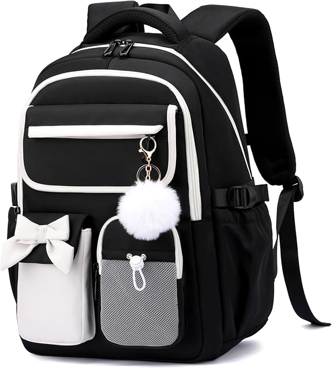 Girls Backpack School Bags Kids Elementary School Backpack for Girls Teens Cute Childrens Bookbags Casual Back Packs, Black