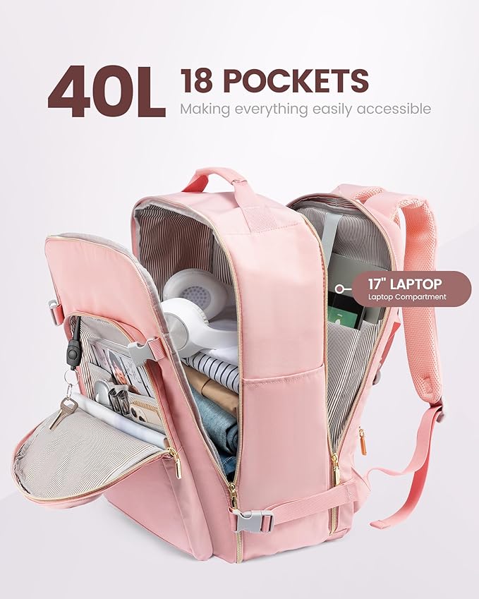 LOVEVOOK 40L Travel Backpack Flight Approved Carry on Backpack,3 Packing Cubes,Waterproof Personal Item Travel Bag,TSA Carry on Luggage Suitcase Travel Essentials,Gifts for Women & Men,fits 17" Laptop