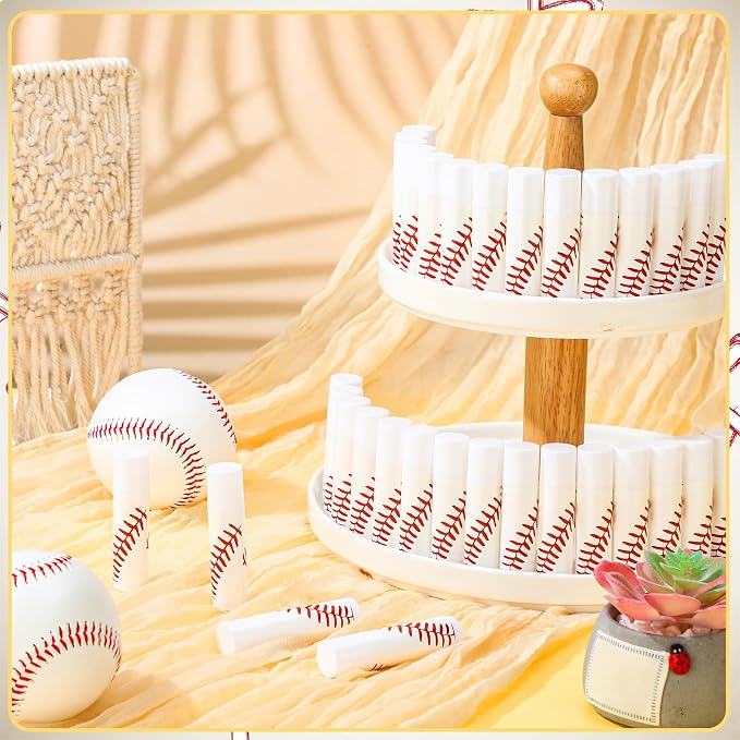 144 Pcs Lip Balm Hand Cream Set Party Favors, Include 36 Lip Balm 36 Moisturizing Hand Cream 36 Bags 36 Cards and Ropes for Accessories Gifts(Red and White,Baseball)