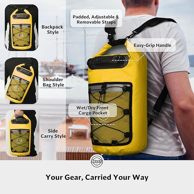 STOVER 5/10/25/30/40/55L Waterproof Dry Bag- Roll-Top Backpack w/Phone Case- Kayaking, Hiking, Camping, Boating- Men/Women