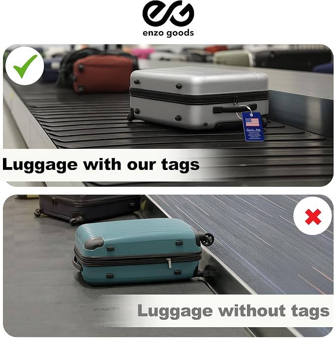 Personalized Luggage Tag with American Flag | 6 Pack | Custom Luggage Tags for Suitcases | Kids Backpack Tag | 4 Color Options & Choose Font, Font Color