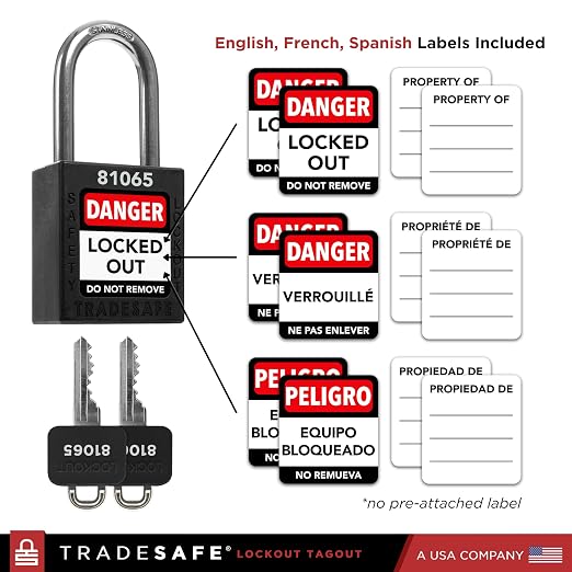 TRADESAFE Lockout Tagout Locks Set - 10 Black Lockout Locks Keyed Different, 2 Keys Per Loto Lock, OSHA Compliant Lock Out Tag Out Padlocks, Safety Padlocks for Electrical Lockout Tag Out Kits
